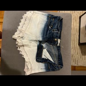 Free people dip dye Jean lace trim crochet shorts